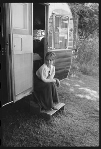 Jeanne Moreau av hennes skådespelares trailer på uppsättningen av "Viva Maria" av Orlando Suero