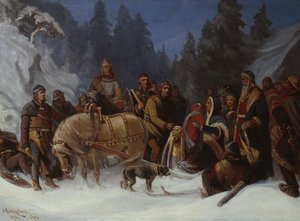 Inga Kongemor anförtror sin son Håkon Håkonsson åt Birkebeinerhövdingen Dagfinn Bonde