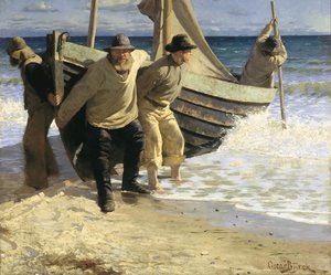Sjösättning av båten. Skagen