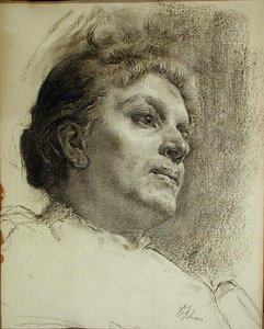 Head of a Woman (kol på papper) av Oscar Fehrer