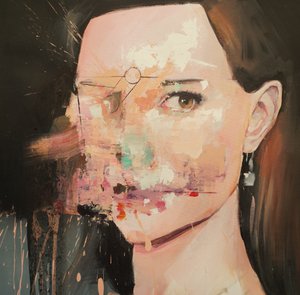 Distorted Natalie Portman, 2019-25 (akryl, pastell och olja på duk)