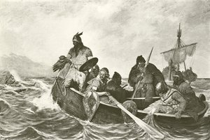 Leif Ericson utanför Vinelands kust (djuptryck) av Oscar Wergeland