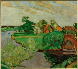 Flodlandskap med en bro av Oskar Moll