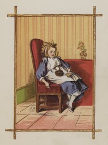 Flicka sitter på en stol (färg litho)