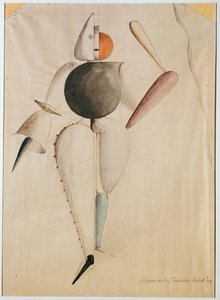 Kostymdesign för Triadic Ballet, av Schlemmer, Oskar (1888-1943). Akvarell på papper