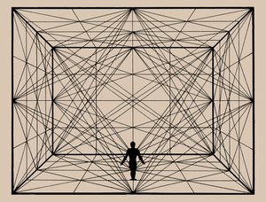 Figur i rymden med plangeometri och rumsliga avgränsningar, 1924-1925. av Oskar Schlemmer