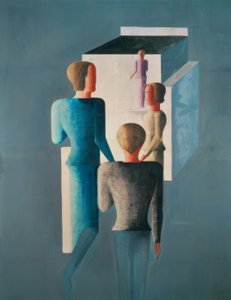 Fyra figurer och en kub av Oskar Schlemmer