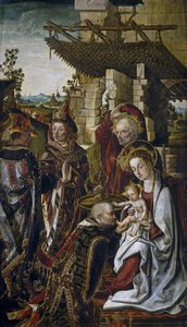 Tillbedjan av Magi, ca. 1490-1499 av Osona