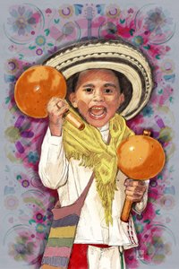 En glad pojke som spelar maracas av Osvaldo Russo