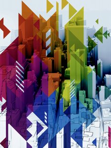 Ett livfullt geometriskt stadslandskap av Osvaldo Russo