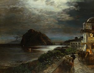 Aragonska slottet Ischia (olja på duk)
