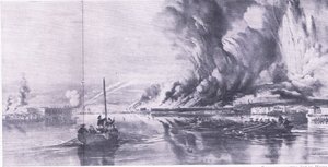 Sevastopols fall och ryssarnas reträtt, 8 september 1855, illustration från brittiska striderna på land och hav, 1915 av Oswald Walters Brierly