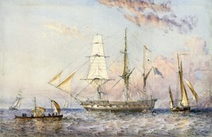 Fartyget HMS "Rattlesnake" (1822). Akvarell 1853 av Sir Oswald Walter Brierly (1817-1894). av Oswald Walters Brierly