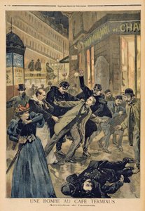 En bomb på Café Terminus, gripandet av mördaren, illustration från "Le Petit Journal", 26 februari 1894. av Oswaldo Tofani