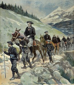 Felix Faure med alpjägare på en resa till Alperna 1897 (Gravyr)