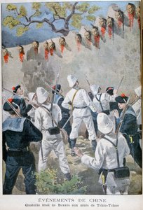 Fjorton huvuden av boxare på väggarna i Tchio-Tchao, Kina, 1900 av Oswaldo Tofani