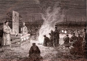 Begravningsceremoni i Sou-Tcheou, Kina. 1874 (gravyr) av Oswaldo Tofani