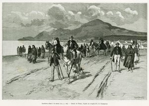 Öbor går till mässan. Gravyr av Tofani, för att illustrera berättelsen Trois mois en Irlande, 1889, av Marie anne de Bovet, i le tour du monde 1890, regisserad av Edouard Charton (1807-1890), Hachette, Paris. av Oswaldo Tofani