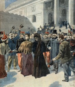 Överste Hubert Henrys änka lämnar tingshuset (Dreyfusaffären)
