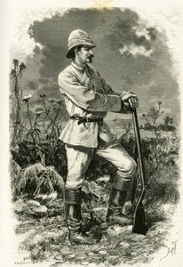 Porträtt av Dr. Emile Holub, i en utforskningsdräkt, graverad av Tofani, för att illustrera berättelsen "Au pays des Marutses", 1875-1879, av Dr. Emile Holub (1847-1902). Publicerad i Tour du monde, andra terminen 1883, redigerad av Edouard Charton (1807-1 av Oswaldo Tofani