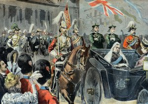 Drottning Victorias diamantjubileum, kortegen på Londons gator 1897 (Gravyr) av Oswaldo Tofani