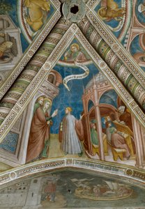 Saint Augustine skickas av sin mor Monique för att studera i Thagaste (Fresco