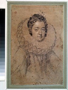 ""Porträtt av en dam av aristokratin"" hon bär en bred krage (jordgubbe). Teckning av Ottavio Maria Leoni (1578-1630) 1612 Pushkin Museum, Moskva