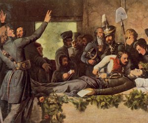 Lützowers vid Körners lik, 26 augusti 1813 (förstärkt färglitografi) av Otto Donner von Richter
