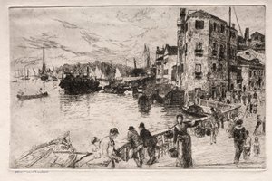 Etsningar av Venedig: Castello Quarters, Riva, 1800-talet.