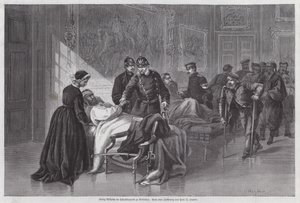 Kung Wilhelm I av Preussen möter sårade soldater i Palais de Versailles, Frankrike, fransk-preussiska kriget av Otto Johann Heinrich Heyden