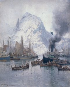 Ankomst av Agnsilddamperen, Svolvaer av Otto Ludvig Sinding