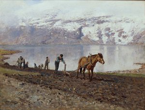 Plöjning med hästar (olja på duk)