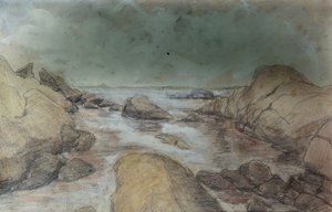 Havs- och landskapsskisser (akvarell och penna på papper) av Otto Ludvig Sinding