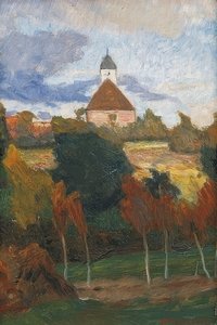 Utsikt över Worpsweder kyrka. Omkring 1895 av Otto Modersohn