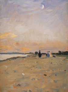 Flodlandskap med en halvmåne (strandlandskap på Juist). 1885 eller omkring 1889