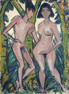 Adam och Eva, ca 1913-22 (kalkvattenfärg på hessian) av Otto Muller or Mueller
