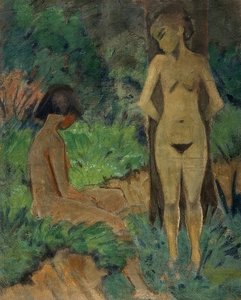 Badande under träden. Omkring 1912