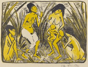 Fyndet av Moses (Auffindung des Moses), c.1920 (litografi i svart och guld) av Otto Mueller