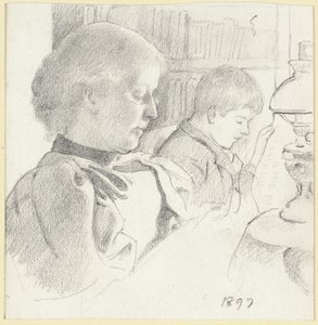 Luise Scholderer och Victor läser av Otto Scholderer