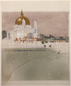 Kyrka för Steinhofs asyl, Wiens centralsjukhus för psykiskt sjuka ... (krita, penna, bläck och lavering) av Otto Wagner