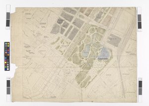 Allmän regleringsplan: kartbladsutsnitt av den östra delen av innerstaden och Ringstraße, stadsparken och den centrala saluhallen av Otto Wagner