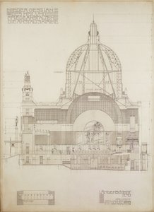 Vertikal projektion av kyrkan i Steinhof, Wiens centrala sjukhus för psykiskt sjuka ... av Otto Wagner