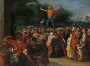 Brinno upphöjd på skölden Brinio är utsedd till Chief of the Caninifates (Brinio Raised on the Shield) en av en serie om tolv om batavernas uppror mot romarna av Otto van Veen
