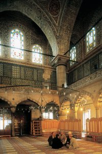 Arkitektur, ottomansk konst: Interiör av Blå moskén eller Sultanahmet Camii byggd av Mehmet Aga (1609-1616). Turkiet Istanbul. av Ottoman School