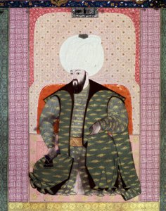 Osmanska riket: "" Porträtt av den ottomanska sultanen Bajazed (Bayezid, Bajazet, Bayazid) II den rättvise (1447-1512)"" Miniatyr från manuskriptet (Ms. 1973, folio 62a) "" Zubdat al Tawarikh" (Zubdat al Tawarikh) (Creme of Stories) av historikern Seyid Lo av Ottoman School