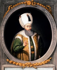 Osmanska riket: "" Porträtt av Soliman (Suleyman) I den magnifika (1494-1566), tionde osmanska sultanen"" Miniatyr från 1500-talet. Istanbul, Topkapi Sarayi-museets bibliotek