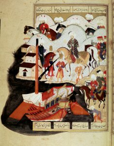 Osmanska riket: "" Sultan Murad III (1574-1595) på besök i hamnen i Konstantinopel"" Manuskript miniatyr ms. FY 1404 "" Sehinsahname"" (eller Shahinshah-nameh eller Shahinshah-nameh, Shahinshah nama, Shahinshah nameh) "" The Story of the King of Kings"" di av Ottoman School