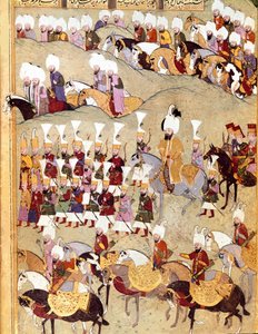Osmanska riket: "" representation av den ottomanska sultanen Murad II (Murat) (1404-1451) och hans Armee under invasionen av Persien""" Manuskriptminiatyr ms. FY 1404 "" Sehinsahname"" (eller Shahinshah-nameh eller Shahinshah-nameh, Shahinshah nama, Shahin av Ottoman School