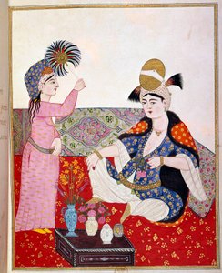 Osmanska riket: representation av en sultan och hennes tjänarinna (Lord Raynals favorit?) Miniatyr av 1600-talets Paris, B.N. av Ottoman School