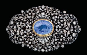 Osmansk diamant och safir infälld brosch (safir och diamanter i guld och silver) av Ottoman School